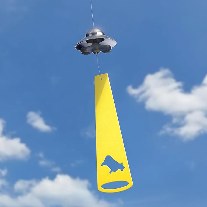 Funny Metal UFO Spaceship Wind Chime with Summoning Card Quirky Sci-Fi Hanging Decor for Bedroom & Study, Novelty Alien Gift for Teens & UFO Lovers, Unique Indoor Ornament (Cow)