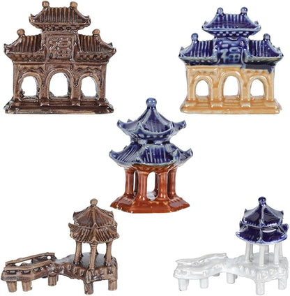 DOITOOL 5PCS Mini Pagoda Garden Statue, Miniature Japanese Style Bonsai Figurines Miniature Asian Decor Mini Zen Garden Accessories Micro Landscape Decoration Fish Tank Aquarium Ornament