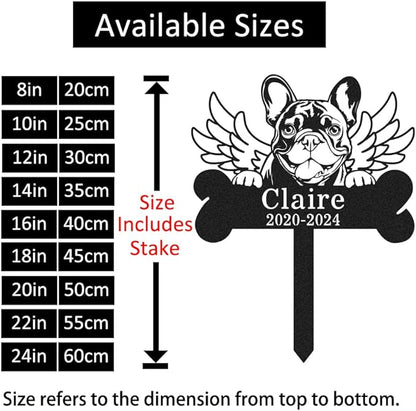 Custom French Bulldog Memorial Stake Personalized Metal Dog Memorial Grave Marker Lawn Garden Outdoor Décor Yard Sign for French Bulldog Dog Memorial Plaque Bone Garden Marker with Wings