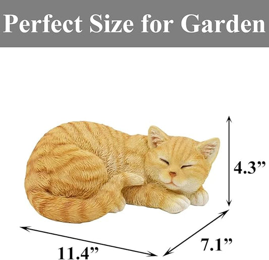 Garden Decor Cat Statue Outdoor, Figurines & Sculpture Decoration, Sleeping Cat Decor for Patio, Porch and Lawn, Gifts for Mom, Memorial Stone