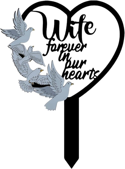 HPMAISON 11 inch Metal Wife Memorial Stake Grave Decorations for Cemetery Gravesite Sympathy Markers Waterproof Memorial Gifts for Loss of Wife Tombstones Plaque Outdoors Lawn Yard Decor