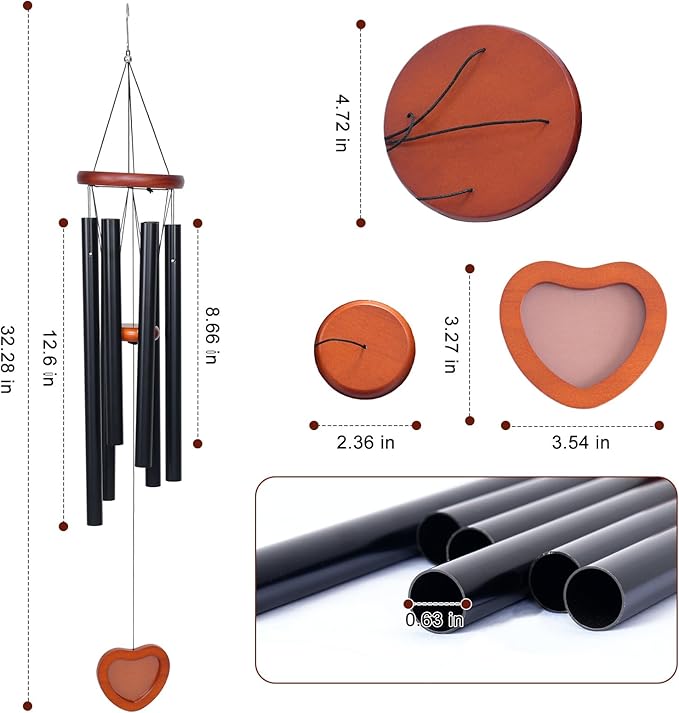 37” Large Deep Tone Wind Chimes Outdoor, Aluminum Metal Tubes, Waterproof Garden Patio Decor, Memorial Sympathy Wind Chime Gift for Mom, Loved Ones