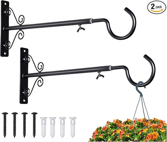 BOLITE Bird Feeder Hanger(16 to 24 Inch), Adjustable Hanging Plant Brackets, Plant Hangers for Hanging Bird Feeders, Planters, Lanterns, Wind Chimes, String Lights, 2 Pack, Black