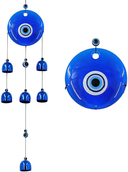 BWINKA Blue Evil Eye Wind Chime for Outdoor & Indoor - Shatter-Resistant Transparent Acrylic Suncatcher & Blue Metal Bells Wall Hanging Decor for Protection, Good Luck Gift