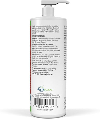Aquascape CLEAR Water Treatment for Koi and Fish Ponds, Blend of Clarifiers to Clear Cloudy or Discolored Water and Reduce Debris, 32 ounce / 946-ml | 96067