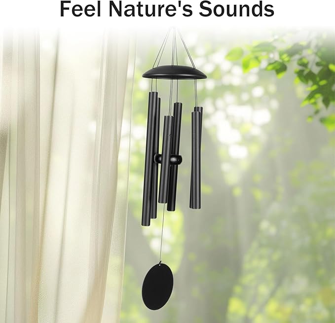 Wind Chimes for Outside, 32-Inch Simple Metal Wind Chimes Deep Tone, with 6 Thick Aluminum Tubes 0.03 in Wall Thickess – Ideal Gift for Mom or Grandma, Perfect for Backyard Decoration (Black)