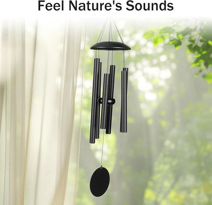 Wind Chimes for Outside, 32-Inch Simple Metal Wind Chimes Deep Tone, with 6 Thick Aluminum Tubes 0.03 in Wall Thickess – Ideal Gift for Mom or Grandma, Perfect for Backyard Decoration (Black)