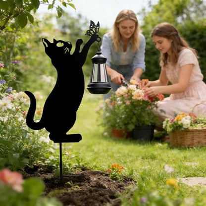 Lily's Home Black Cat Garden Decor with Solar Light Lantern - Outdoor Solar Lights for Pathway & Patio - Durable Waterproof Metal - Yard & Patio Decor - Unique Gift for Cat Lovers - 23’’ Tall