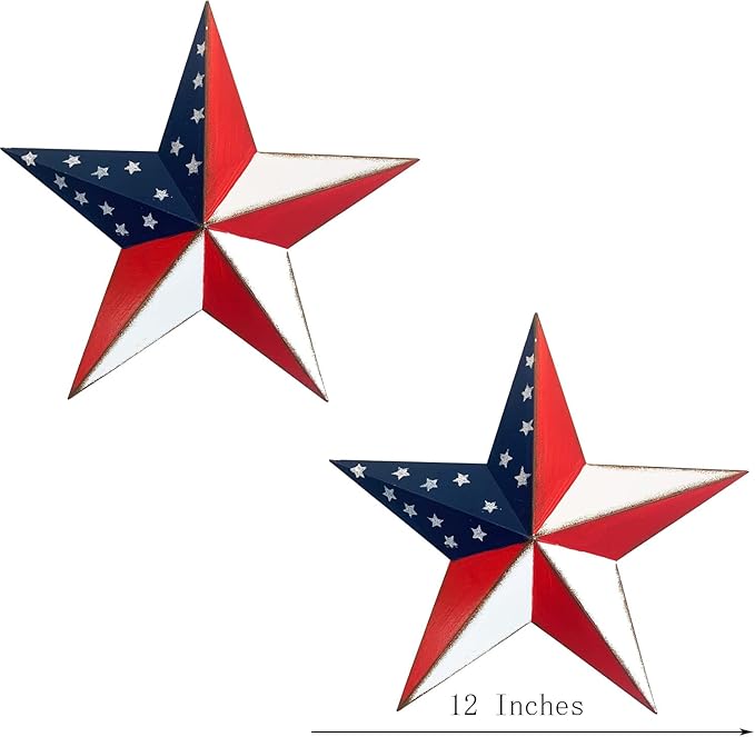 YUMBOR Rustic Metal 3D Barn Americana Stars Outdoor Decor Patriotic Wall Decoration American Flag Wall Star July 4th Country Americana Patriotic Wall Door Decorations