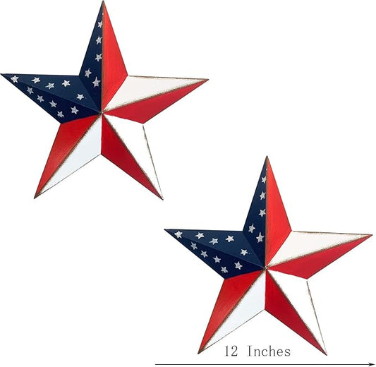 YUMBOR Rustic Metal 3D Barn Americana Stars Outdoor Decor Patriotic Wall Decoration American Flag Wall Star July 4th Country Americana Patriotic Wall Door Decorations