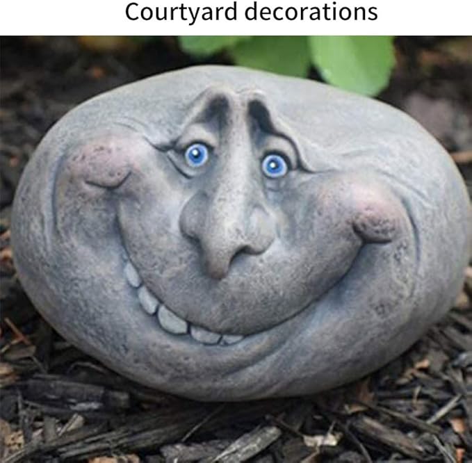 Naisicore Funny Face Stone Sculpture, 12cm/4.7inch Resin Gothic Stone Art Statues, Mystical Garden Landscape Decorative Ornament for Outdoor Patio Yard Lawn Porch Decor