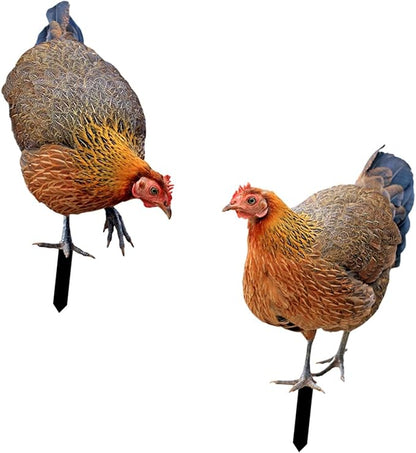 Garden Rooster Stake Hen Ornaments Decorative Figures Gift Figurines Animal Statue Stakes Realistic Chicken Sculpture for Farm Patio Outdoor, AB