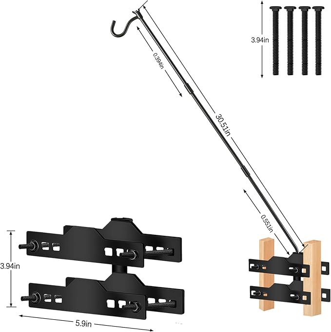 ULIOK Deck Hook, Heavy Duty Hummingbird Feeder Hanger, 31 Inch Extended Adjustable, Solid Steel Hanging Hook for Hanging Bird Feeder, Suet Baskets, Planters, Wind Chimes, 360 Degree Rotary, 2 Pack