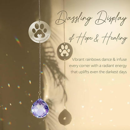 Mooncraftlogy Dog Memorial Gifts, Unique Loss of Pet Sympathy Idea, Purple Crystal Ball Rainbow Suncatcher with Paw Print for Cat or Dog Remembrance and Bereavement