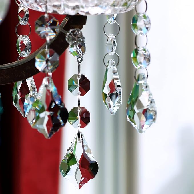 20pcs Crystal Maple Leaf Chandelier Prisms, Hanging Glass Crystals Beads for Christmas, Party, Decoration 38mm (Clear)