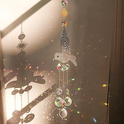 Hummingbird Suncatcher for Window Hanging - Rhinestones Bird with Crystal Prisms Rainbow Maker Pendant for Patio Hallway Indoor Home Decor.