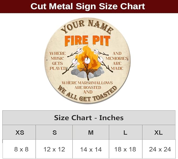 MeMate Personalized Name Signs - Customized Metal Signs for Backyard & Patio Decor, Marshmallow Toasting, Camping