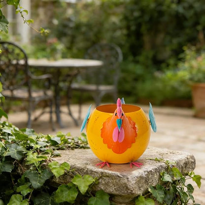 Oak & Lore Outdoor Metal Rooster Garden Statues, Colorful Chicken Garden Sculptures & Statues with Planters for Patio Lawn Backyard Decor