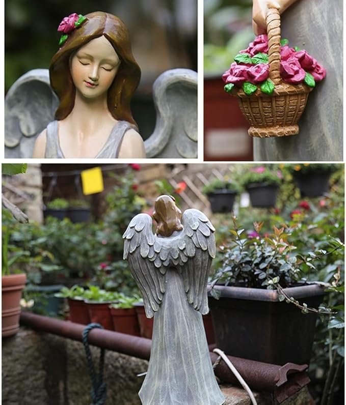 Outdoor Statue Garden Sculpture Angel Flower Fairy Sculpture, Garden Decoration Outdoor Garden Decoration Resin Angel Sculpture Garden