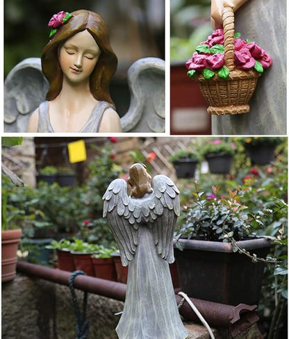 Outdoor Statue Garden Sculpture Angel Flower Fairy Sculpture, Garden Decoration Outdoor Garden Decoration Resin Angel Sculpture Garden