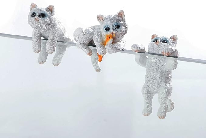 3 Pcs Resin Hanging Cat Figurines Planter Pot Hanger Miniature Fairy Garden Terrarium Edge Decor Flower Pot and Vase Hugger Hanging Animals Ornaments for Patio, Yard, Balcony