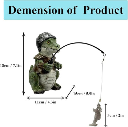 Garden Dinosaur Pond Statues Decoration, Fishing Dinosaur Garden Statue Outdoor Koi Pond or Waterfall Decor, 7.1" Crocodile Fishing Poolside Statue, Animals Patio, Lawn Additional, Gifts for Mom