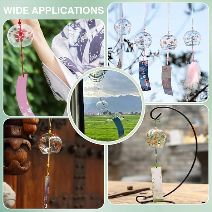 PH PandaHall 5 Styles Glass Wind Chimes Japanese Sakura Wind Chimes Round Clear Bells Outdoor Garden Hanging Ornaments for Patio Wedding Home Christmas Holiday Decoration