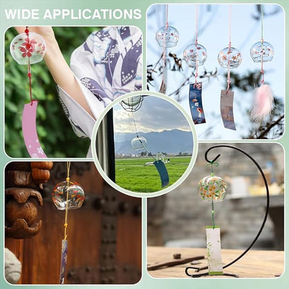 PH PandaHall 5 Styles Glass Wind Chimes Japanese Sakura Wind Chimes Round Clear Bells Outdoor Garden Hanging Ornaments for Patio Wedding Home Christmas Holiday Decoration