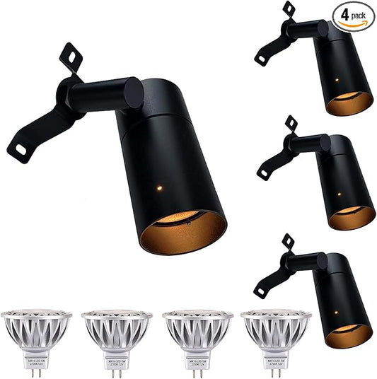 Arrownine Landscape Lighting Tree Down Lights,Low Voltage Outdoor Wall Tree Mounted Lights Landscape Moonlighting Replaceable MR16 LED Bulb Warm White Black Finish 4-Pack with Bulb