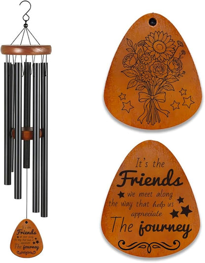 Wind Chimes for Garden Outdoor, Friendship Theme Metal Wind Chime with Sunflower Design, Gift for Friends, Patio Decor, Soothing Melodic Outdoor Windchimes