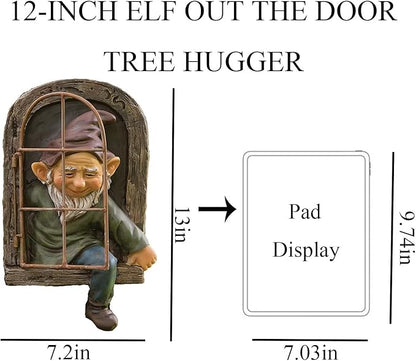 Tree Face Decoration Outdoor Gnome Statue Yard Art Ornament, 12 Inch Elf Outdoor Decor, Whimsical Garden Gnomes & Statues