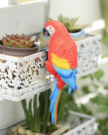 TAYASH Resin Parrot Flower Pot Hugger Decorations,Parrot Animal Sculpture Hanging Realistic Parrot Garden Ornament for Patio Yard Balcony Lawn Figurine Tree Decor (Red)