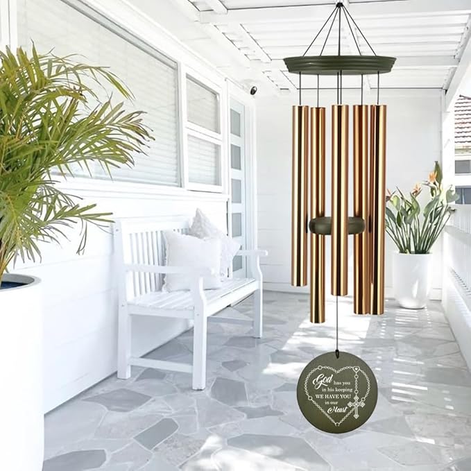 Personalized Wind Chimes, 36inch Memorial Wind Chime, in Loving Memory of Dad/Mom, Sympathy Gifts, Custom Cross Wind Chimes for Loss of Loved, Gods Bless You, Garden Decor (Produced in USA)