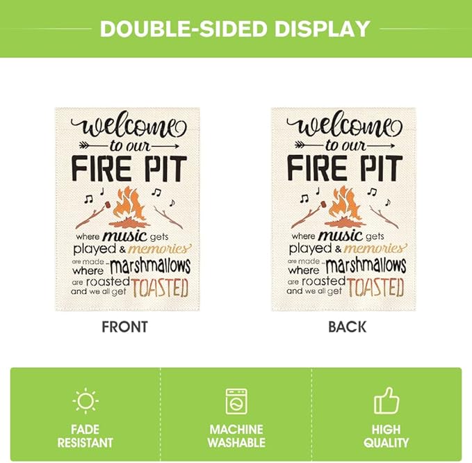 AVOIN colorlife Welcome To Our Fire Pit Camping Garden Flag 12x18 Inch Double Sided Outside, RV Campsite Campfire Holiday Yard Outdoor Decoration