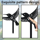 WADORN 3 Styles Hummingbirds Metal Decorative Garden Stakes, Funny Hummingbirds Flowers Metal Silhouette Statues Animal Garden Ornament Gifts Black Yard Art Decoration for Outdoor Backyard Patio Lawn