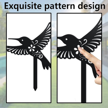 WADORN 3 Styles Hummingbirds Metal Decorative Garden Stakes, Funny Hummingbirds Flowers Metal Silhouette Statues Animal Garden Ornament Gifts Black Yard Art Decoration for Outdoor Backyard Patio Lawn