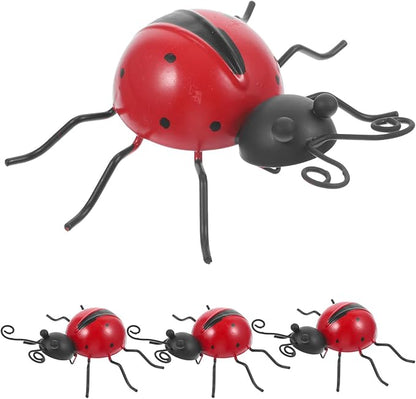 Toddmomy 4 Pcs Iron Ladybug Garden Statue Decor 10cm Metal Outdoor Ladybug Sculpture for Yard and Patio Ornaments for Lawn and Landscape Decoration