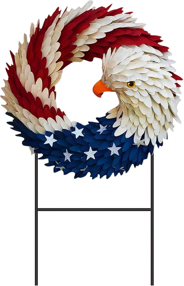 Amyhill 4th of July Outdoor Decor Patriotic Eagle Metal Garden Stakes 250th Anniversary Welcome Yard Signs Decorations Red White Blue Garden Stakes for Independence Memorial Patio Lawn Walkway Outside