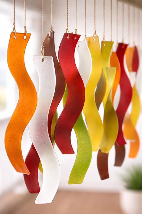OMA Glass Wind Chime – Handmade Recycled Glass & Driftwood Chime for Garden Patio Decor – Multi Color Hanging Chime for Garden, Patio Or Indoor Decor Sun Catcher Gift - Large 20"