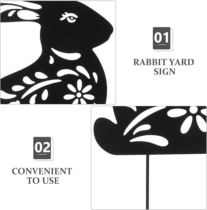 POPETPOP Metal Rabbit Garden Stake Outdoor Decorative Lawn Sculpture Hollow Bunny Silhouette for Patio Yard Pathway 11.61 Inch