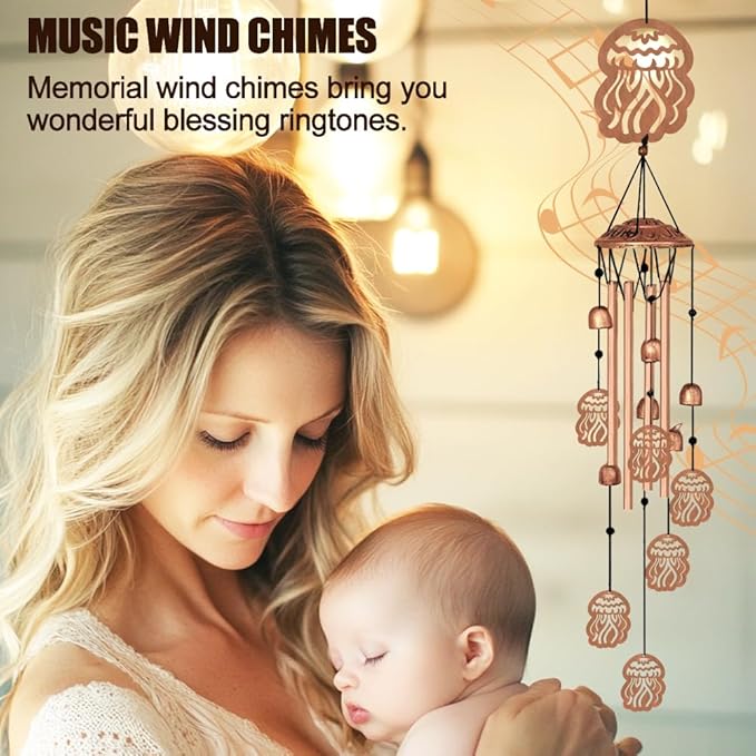 Wind Chimes for Outside, Melodious Melodic Tones Jellyfish Style Windchimes Suitable for Outdoor Garden Patio Porch Decor, Unique 33“ Metal Memorial Wind Chimes Friendship Gifts for Women