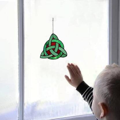 Celtic Trinity Knot Stained Glass Window Hanging,St Patrick's Day Gift Accessories for Women,Teens and Girls,Irish Decor for Bedroom,Living Room and Kitchen
