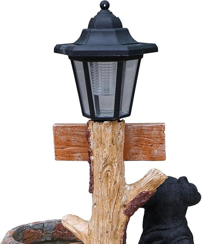 Solar Light Animal Outdoor Statue Planter with Welcome Sign, Resin Garden Sculpture Flower Pot for Patio Lawn Porch Yard Courtyard Decor, Weather-Resistant Decorative Figurine Accent (D)