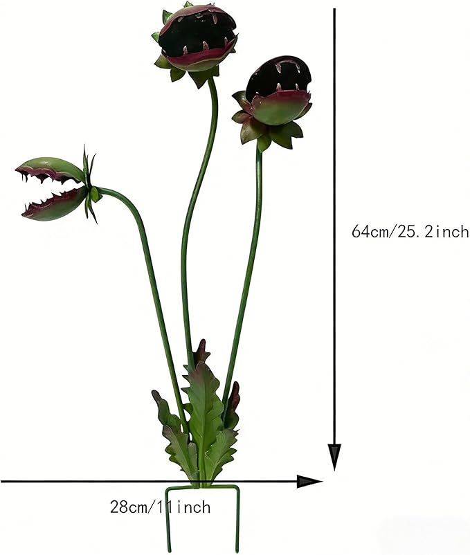 Metal Carnivorous Plant Garden Stake - Handmade Iron Venus Flytrap Yard Art, Whimsical Flower Outdoor Sculpture for Garden, Patio, Lawn, Seasonal Yard Decor