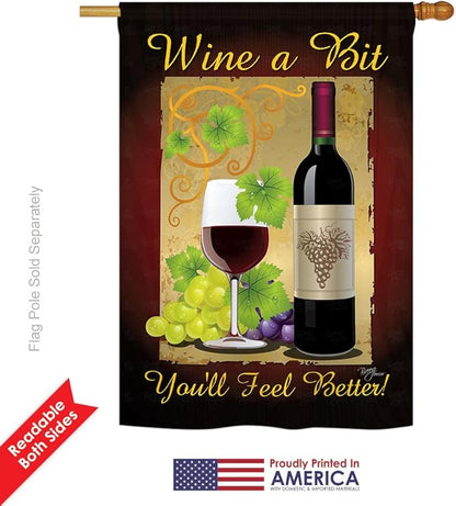 Wine A Bit You'll Feel Better Garden Flag Indoor Fall Decorations for Home Wall Hanging Art Banner Room Porch House Outdoor Winery Tapestry Ranch Signs Poster Vineyard Decor Autumn Gifts Made in USA