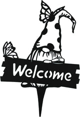SteelFreak Gnome with Butterfly & Sign Metal Yard Stake Art (18 Inch, Black) - Made in USA