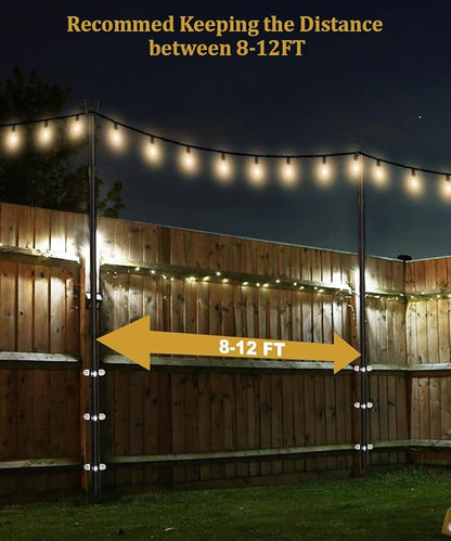 10FT String Light Poles for Outdoor Decor, Sturdy Light Pole with Fence Brackets, Adjustable Metal Posts for Outside Patio, Backyard, Deck, Garden, Party, Wedding