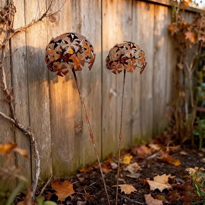 Rusty Metal Wild Flowers Garden Stakes 11.82 x 8.47 inches, Decorative Flowers Yard Stake Metal Art for Outdoor Garden Lawn Decor(Flower-E)