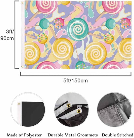 Swono Bright Lollipop Flag 3x5 Ft Sweet Dessert Candy Spiral Ball Pink Blue Yellow Outdoor Garden Flag Indoor Flag Home Decor Farm Flag Banner 3x5ft