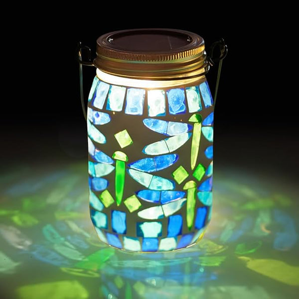 Starsoul Solar Hanging Lanterns Outdoor Waterproof, Mosaic Dragonfly Decor Glass Solar Outdoor Lights, Decorative Solar Lantern for Outside Pathway Patio Porch Yard Decor